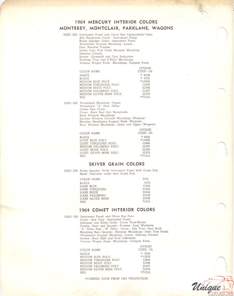 1964 Mercury Paint Charts PPG Dtzler